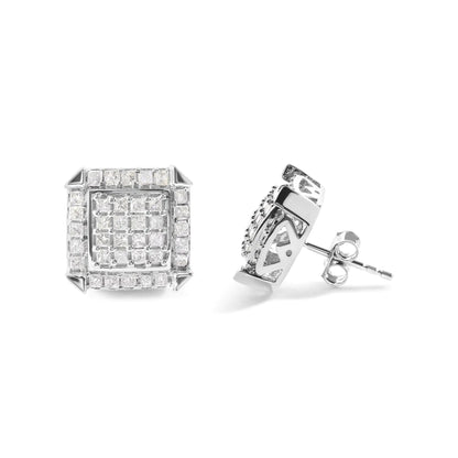 10K White Gold Princess Diamond Halo Studs 1.1cttw | Earrings | Elegant Emulations Jewelry USA