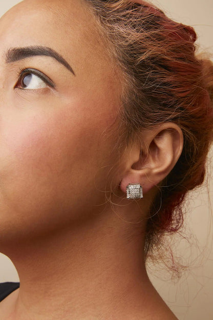 10K White Gold Princess Diamond Halo Studs 1.1cttw | Earrings | Elegant Emulations Jewelry USA