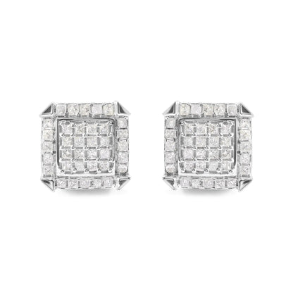 10K White Gold Princess Diamond Halo Studs 1.1cttw | Earrings | Elegant Emulations Jewelry USA