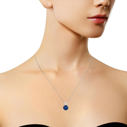 10K White Gold Round Brilliant Cut Lab Grown Blue Diamond 4 - Prong Solitaire Pendant Necklace (Blue Color, VS2 - SI1 Clarity) - 18" | Necklace | Elegant Emulations Jewelry USA