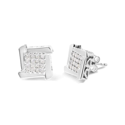 10K White Gold Swirl Princess Diamond Studs - 1/2 Cttw | Earrings | Elegant Emulations Jewelry USA