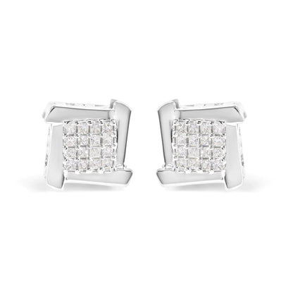 10K White Gold Swirl Princess Diamond Studs - 1/2 Cttw | Earrings | Elegant Emulations Jewelry USA