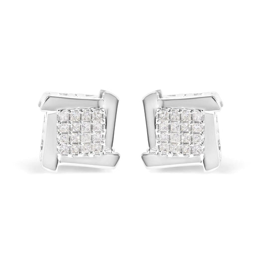 10K White Gold Swirl Princess Diamond Studs - 1/2 Cttw | Earrings | Elegant Emulations Jewelry USA