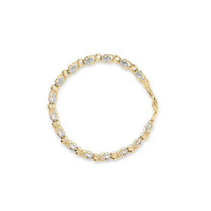 10K Yellow Gold 1.00 Cttw Diamond 5 Stone Floral Cluster and "X" Link 7" Bracelet (I - J Color, I3 Clarity) | | Elegant Emulations Jewelry USA