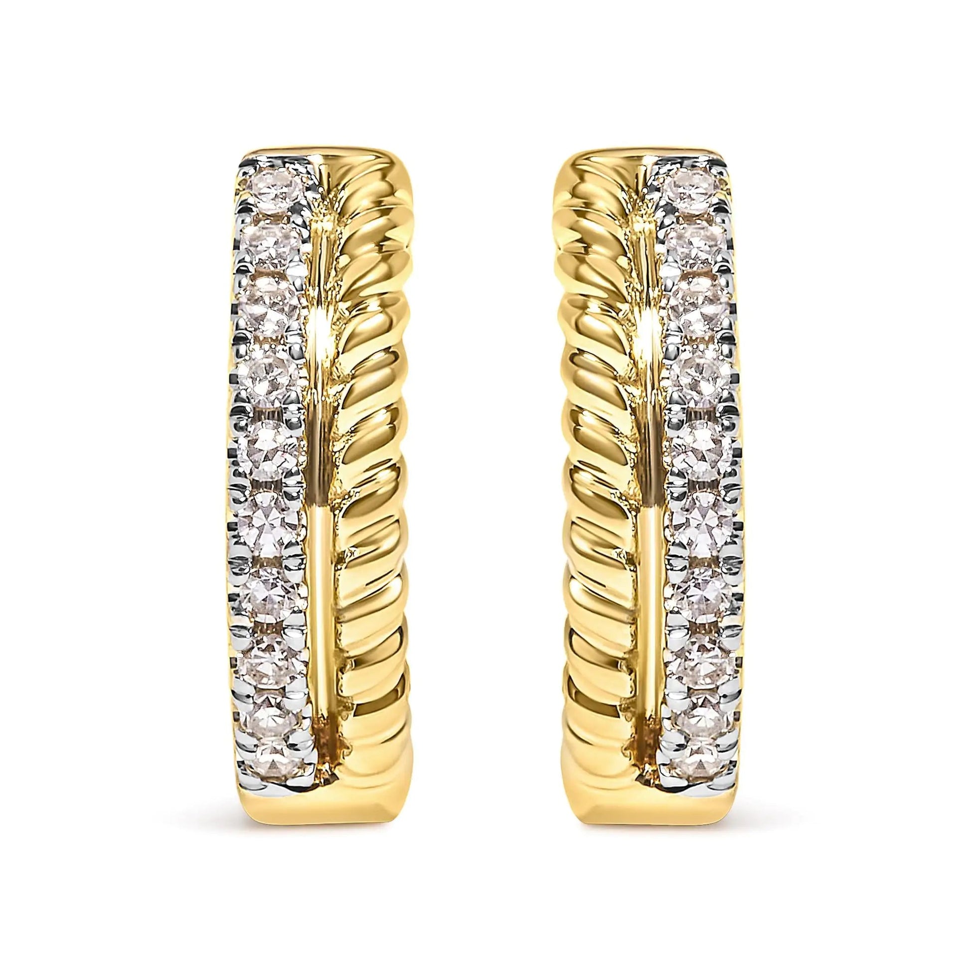 10K Yellow Gold 1/10 Cttw Diamond and Rope Twist Huggy Hoop Earrings (H - I Color, I1 - I2 Clarity) | | Elegant Emulations Jewelry USA