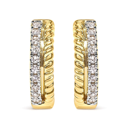 10K Yellow Gold 1/10 Cttw Diamond and Rope Twist Huggy Hoop Earrings (H - I Color, I1 - I2 Clarity) | | Elegant Emulations Jewelry USA