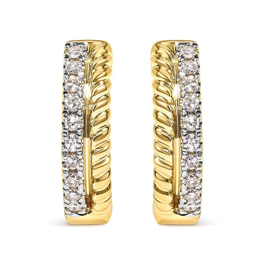 10K Yellow Gold 1/10 Cttw Diamond and Rope Twist Huggy Hoop Earrings (H - I Color, I1 - I2 Clarity) | | Elegant Emulations Jewelry USA