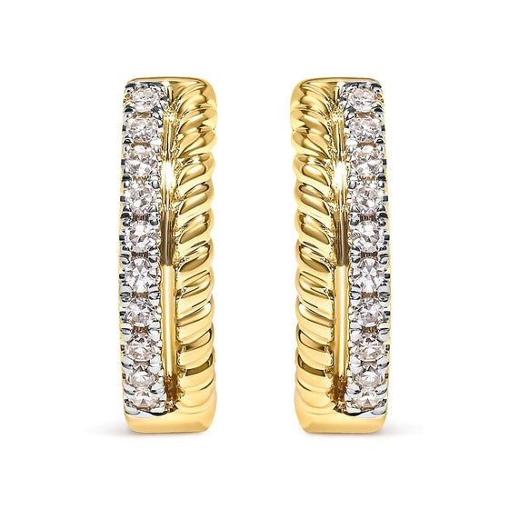 10K Yellow Gold 1/10 Cttw Diamond and Rope Twist Huggy Hoop Earrings (H - I Color, I1 - I2 Clarity) | | Elegant Emulations Jewelry USA