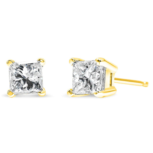 10K Yellow Gold 3/4 Cttw Princess - Cut Square Near Colorless Diamond Classic 4 - Prong Solitaire Stud Earrings (J - K Color, I2 - I3 Clarity) | | Elegant Emulations Jewelry USA