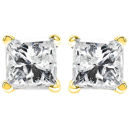 10K Yellow Gold 3/4 Cttw Princess - Cut Square Near Colorless Diamond Classic 4 - Prong Solitaire Stud Earrings (J - K Color, I2 - I3 Clarity) | | Elegant Emulations Jewelry USA