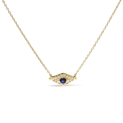 10K Yellow Gold Blue Sapphire and Diamond Accented Evil Eye 18" Inch Pendant Necklace (H - I Color, I1 - I2 Clarity) | | Elegant Emulations Jewelry USA