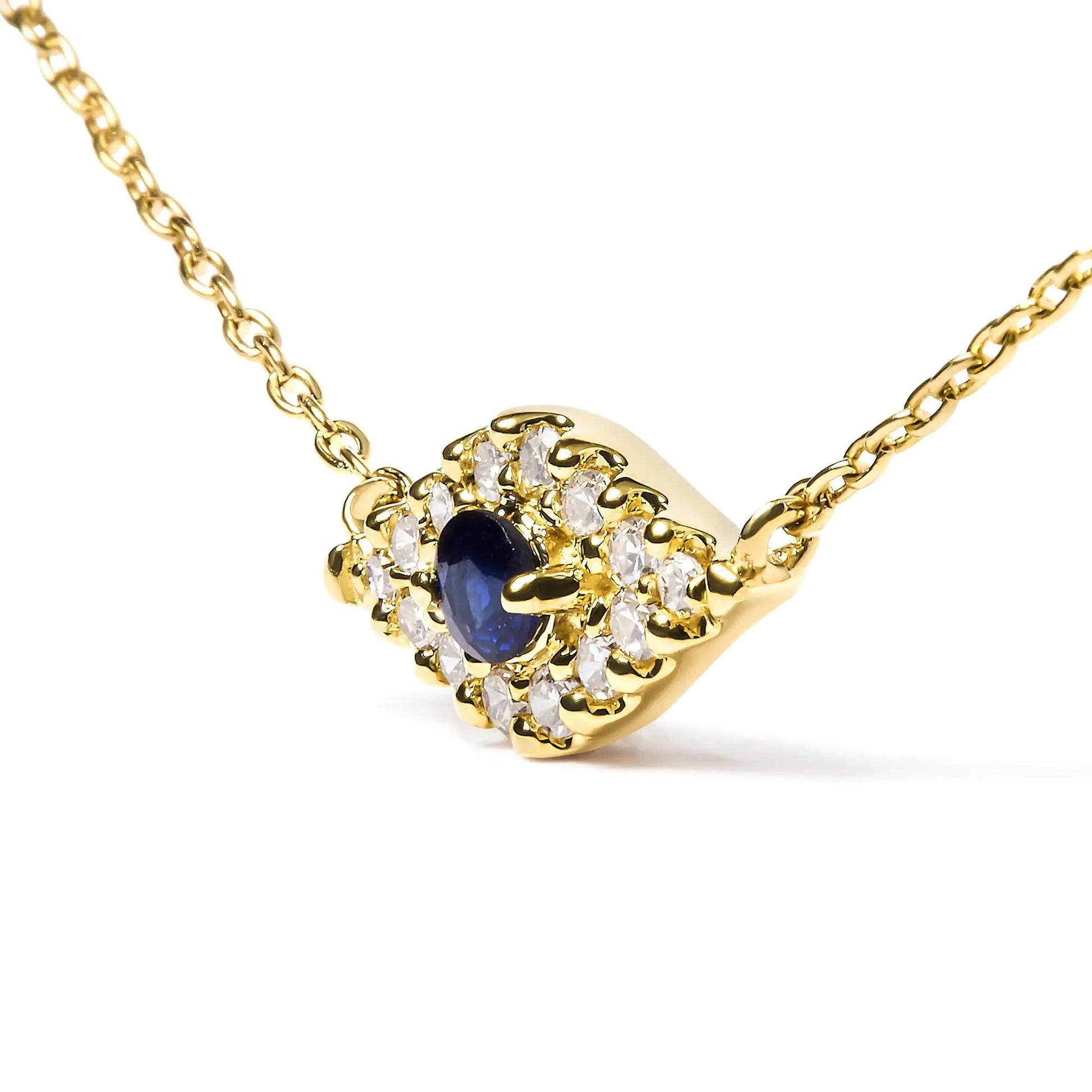 10K Yellow Gold Blue Sapphire and Diamond Accented Evil Eye 18" Inch Pendant Necklace (H - I Color, I1 - I2 Clarity) | | Elegant Emulations Jewelry USA