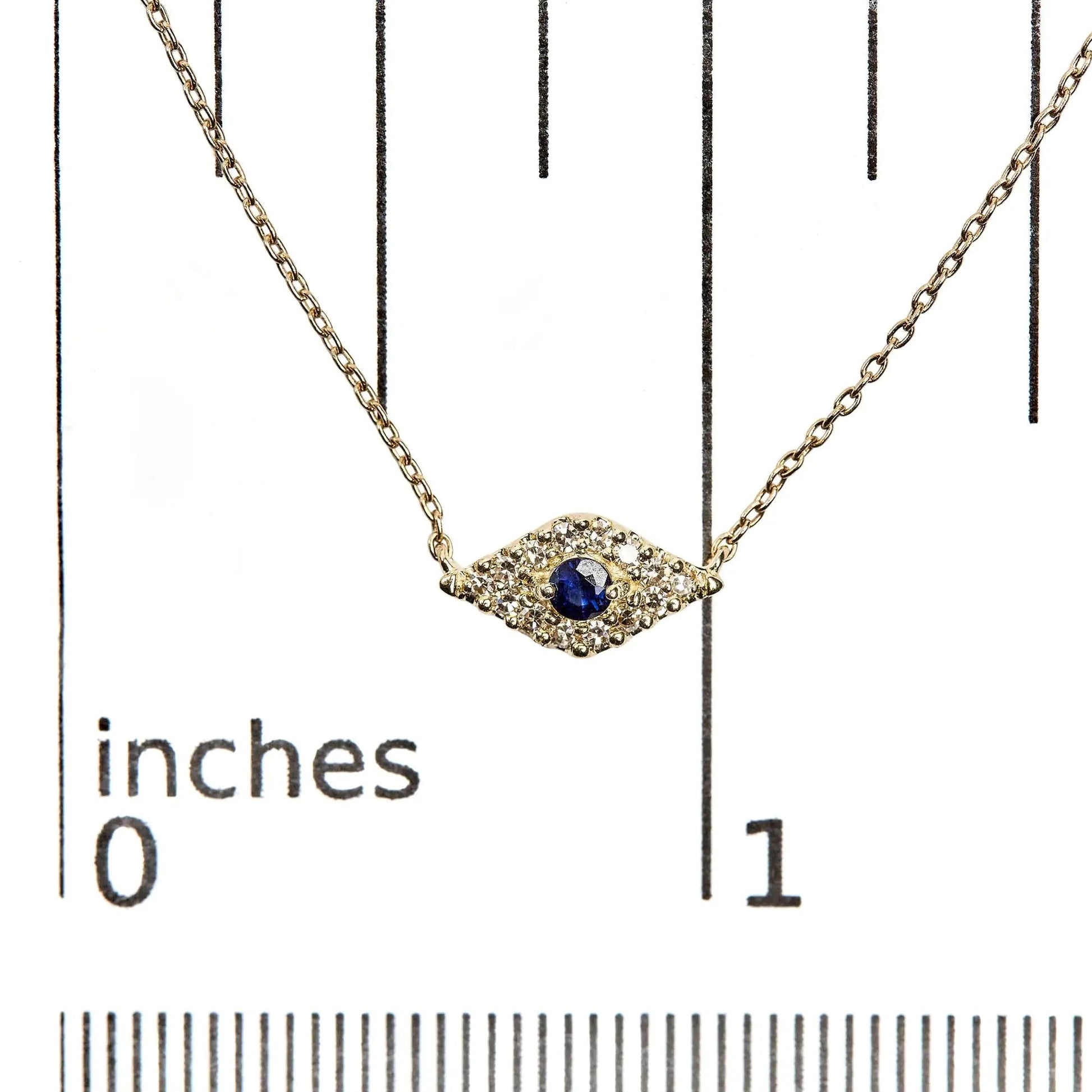 10K Yellow Gold Blue Sapphire and Diamond Accented Evil Eye 18" Inch Pendant Necklace (H - I Color, I1 - I2 Clarity) | | Elegant Emulations Jewelry USA