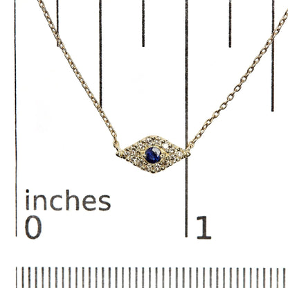 10K Yellow Gold Blue Sapphire and Diamond Accented Evil Eye 18" Inch Pendant Necklace (H - I Color, I1 - I2 Clarity) | | Elegant Emulations Jewelry USA