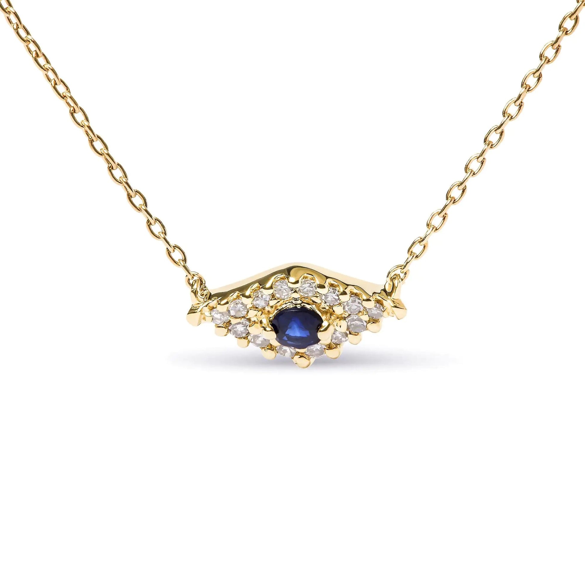 10K Yellow Gold Blue Sapphire and Diamond Accented Evil Eye 18" Inch Pendant Necklace (H - I Color, I1 - I2 Clarity) | | Elegant Emulations Jewelry USA