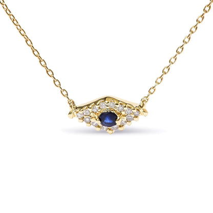 10K Yellow Gold Blue Sapphire and Diamond Accented Evil Eye 18" Inch Pendant Necklace (H - I Color, I1 - I2 Clarity) | | Elegant Emulations Jewelry USA