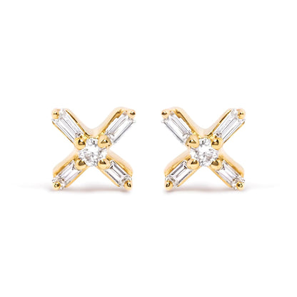 10K Yellow Gold Criss Cross Diamond Studs | Earrings | Elegant Emulations Jewelry USA