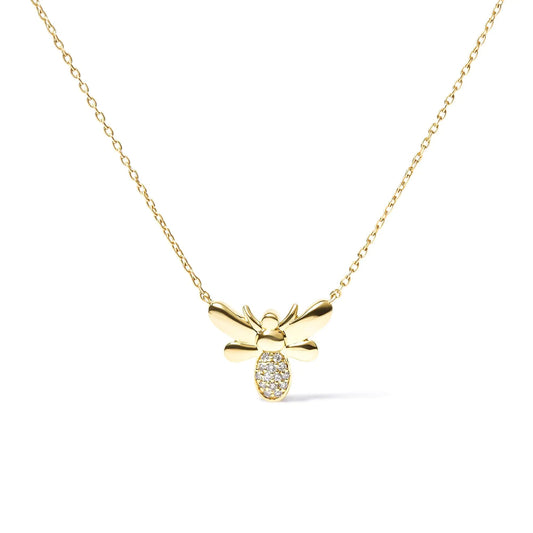 10K Yellow Gold Diamond Accented Bumble Bee Pendant 18" Inch Necklace (H - I Color, I1 - I2 Clarity) | | Elegant Emulations Jewelry USA