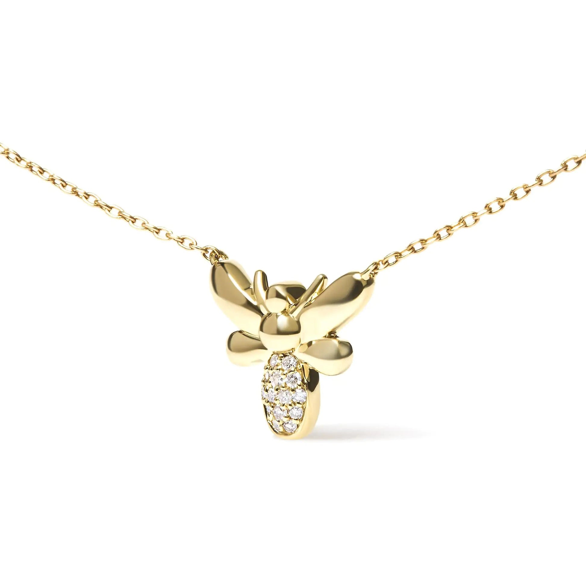 10K Yellow Gold Diamond Accented Bumble Bee Pendant 18" Inch Necklace (H - I Color, I1 - I2 Clarity) | | Elegant Emulations Jewelry USA