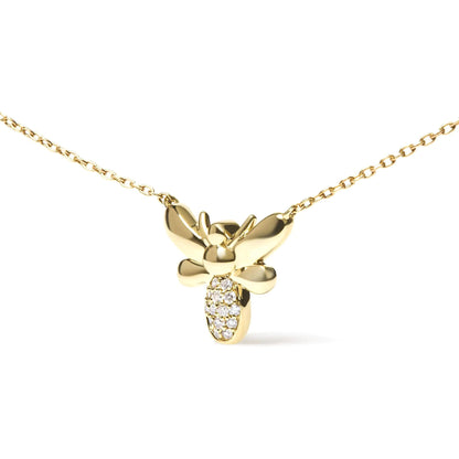 10K Yellow Gold Diamond Accented Bumble Bee Pendant 18" Inch Necklace (H - I Color, I1 - I2 Clarity) | | Elegant Emulations Jewelry USA