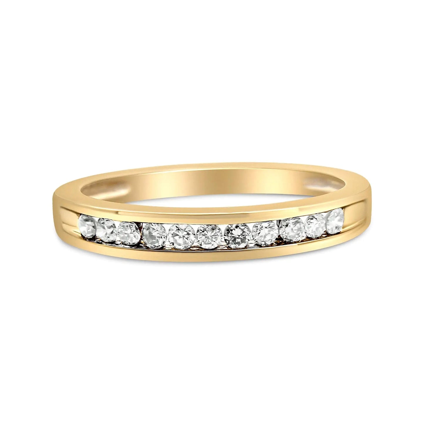 10K Yellow Gold Plated .925 Sterling Silver 1/4 Cttw Channel Set Round Diamond 11 Stone Wedding Band Ring (K - L Color, I1 - I2 Clarity) | Rings | Elegant Emulations Jewelry USA