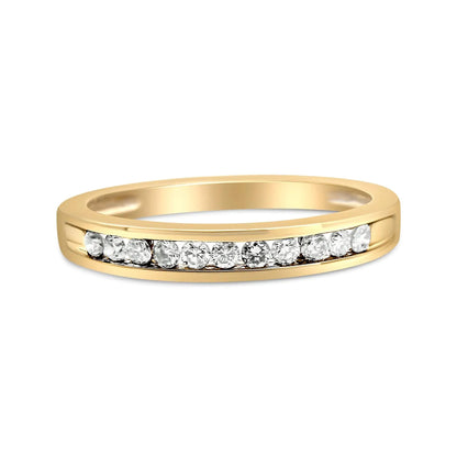 10K Yellow Gold Plated .925 Sterling Silver 1/4 Cttw Channel Set Round Diamond 11 Stone Wedding Band Ring (K - L Color, I1 - I2 Clarity) | Rings | Elegant Emulations Jewelry USA