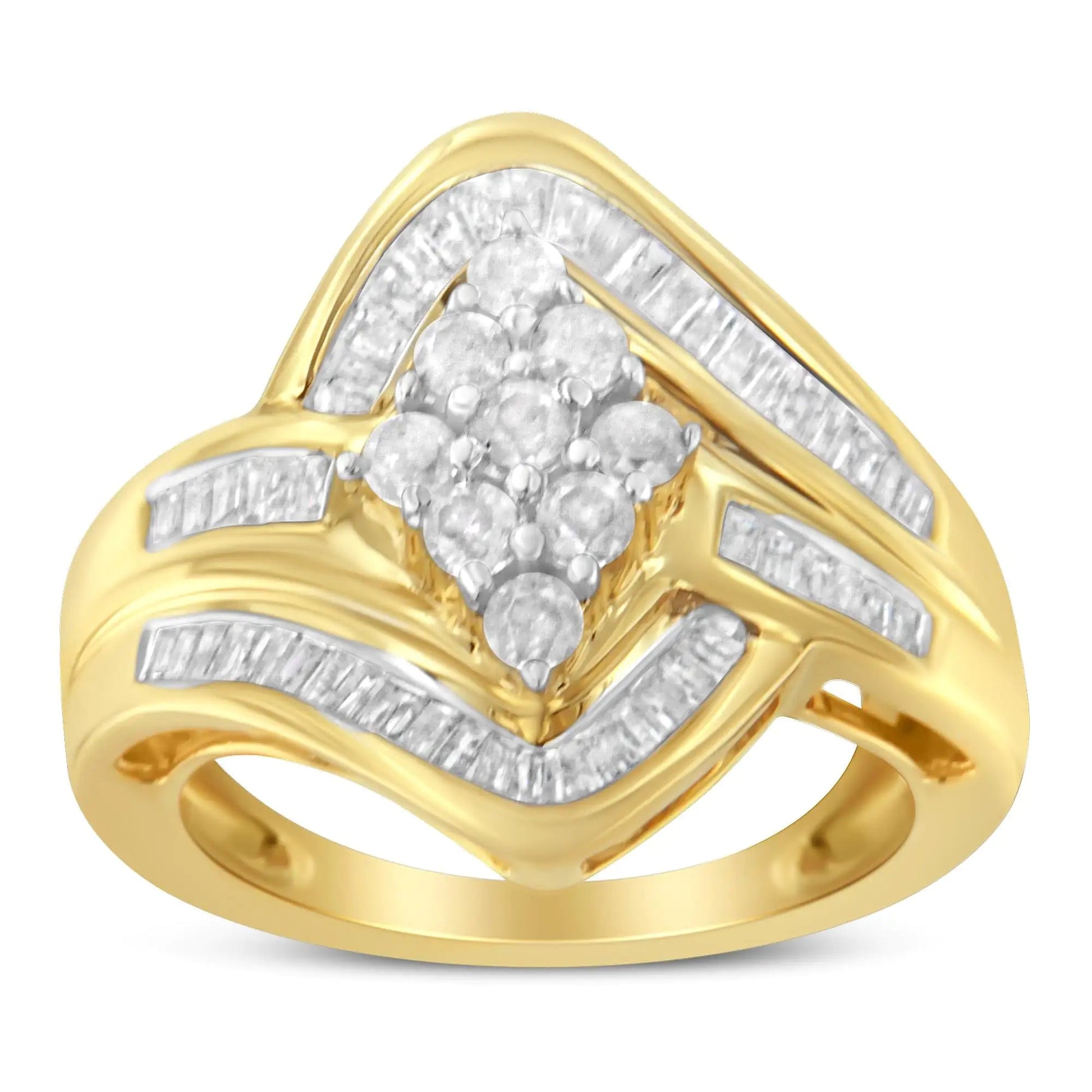 10K Yellow Gold Plated Silver Diamond Cluster Ring – 1 CT | Rings | Elegant Emulations Jewelry USA