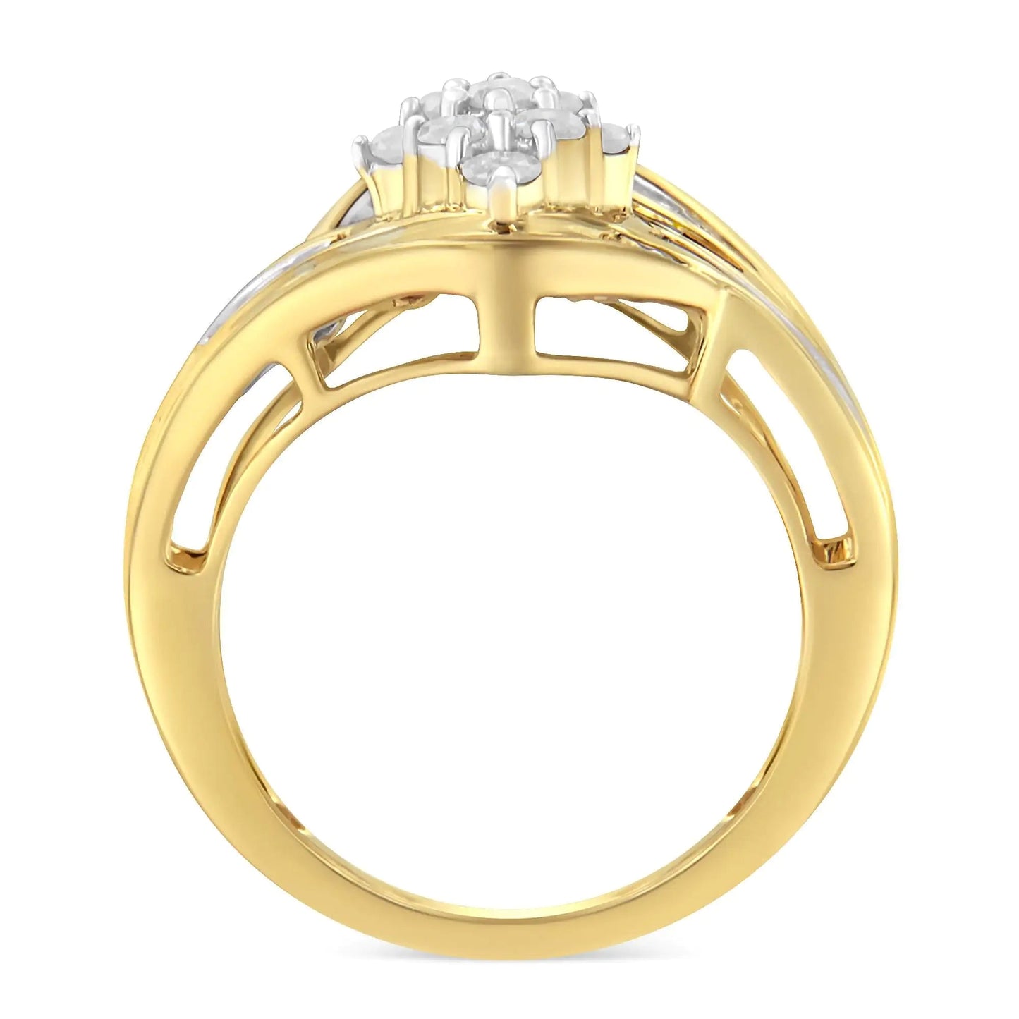 10K Yellow Gold Plated Silver Diamond Cluster Ring – 1 CT | Rings | Elegant Emulations Jewelry USA