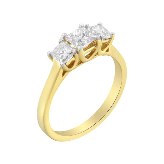 10K Yellow Gold Princess - Cut Diamond Three Stone Band Ring (1 Cttw, J - K Color, I1 - I2 Clarity) | | Elegant Emulations Jewelry USA