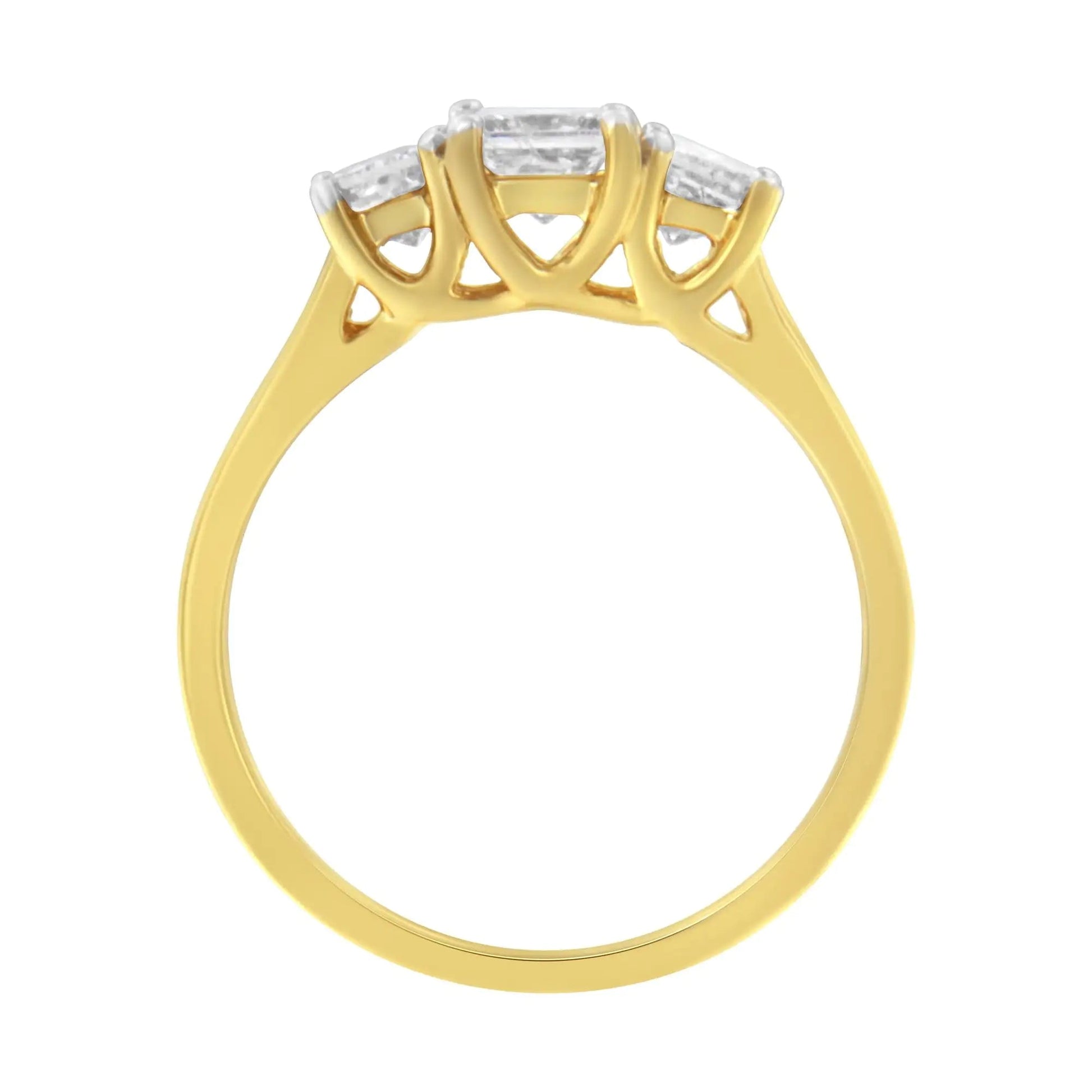 10K Yellow Gold Princess - Cut Diamond Three Stone Band Ring (1 Cttw, J - K Color, I1 - I2 Clarity) | | Elegant Emulations Jewelry USA