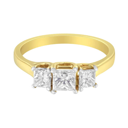 10K Yellow Gold Princess - Cut Diamond Three Stone Band Ring (1 Cttw, J - K Color, I1 - I2 Clarity) | | Elegant Emulations Jewelry USA