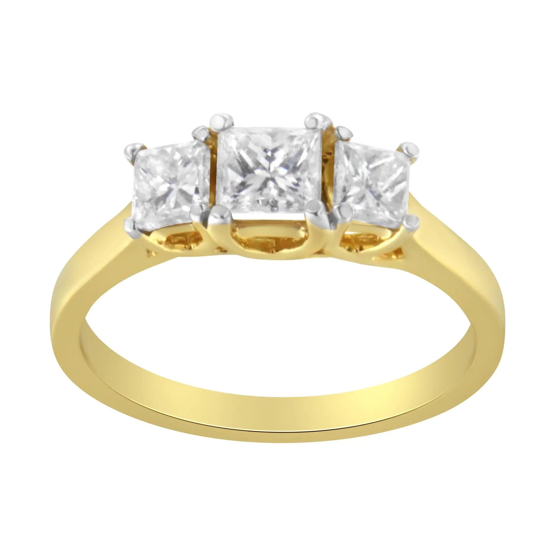 10K Yellow Gold Princess - Cut Diamond Three Stone Band Ring (1 Cttw, J - K Color, I1 - I2 Clarity) | | Elegant Emulations Jewelry USA