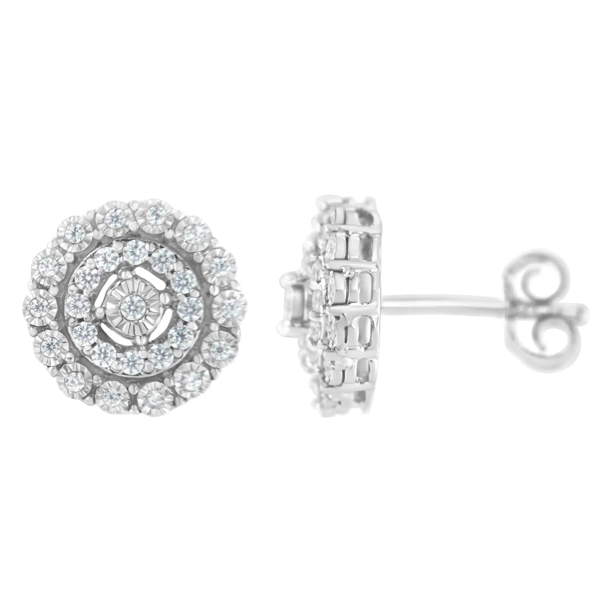 10KT White Gold 1/2 cttw Double Halo Brilliant Round - Cut Diamond Stud Earrings (I - J Clarity, I2 - I3 Color) | | Elegant Emulations Jewelry USA