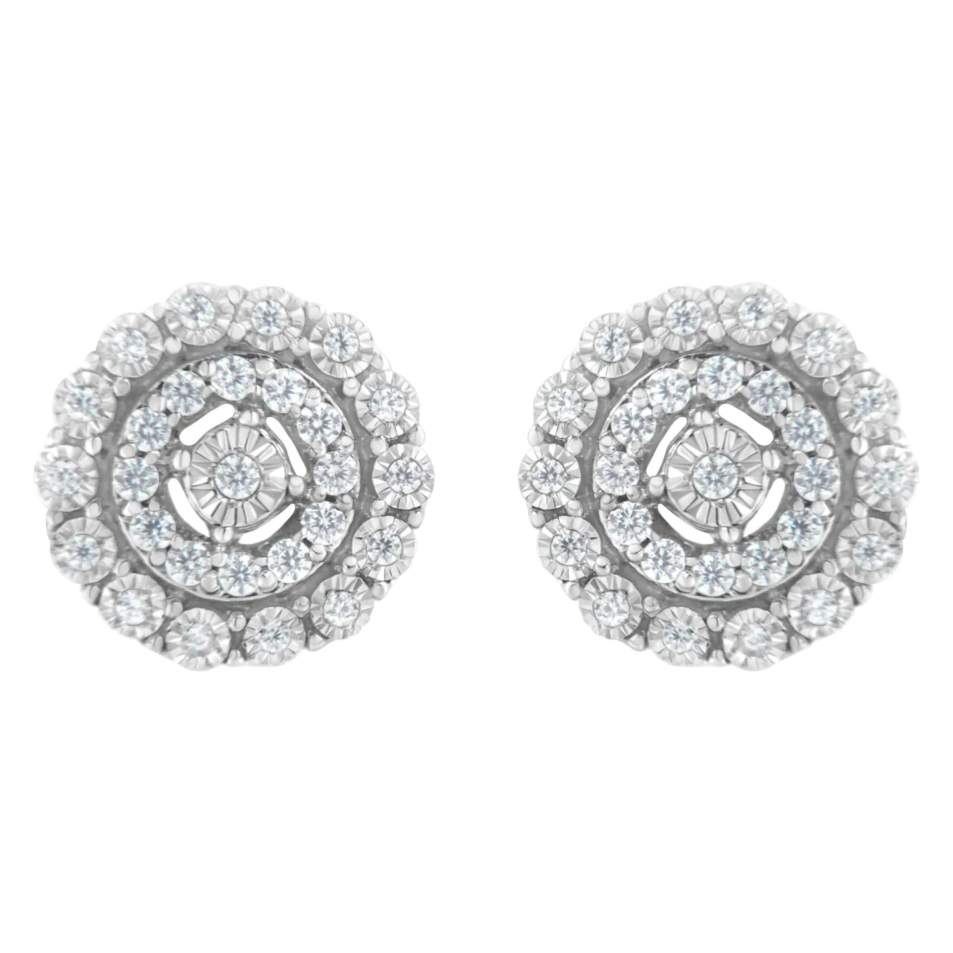 10KT White Gold 1/2 cttw Double Halo Brilliant Round - Cut Diamond Stud Earrings (I - J Clarity, I2 - I3 Color) | | Elegant Emulations Jewelry USA