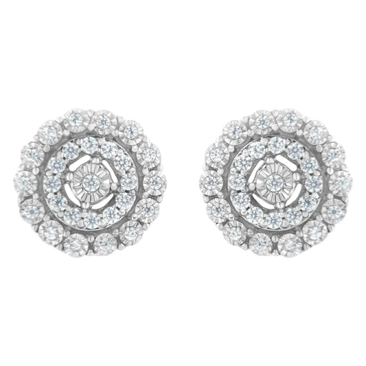 10KT White Gold 1/2 cttw Double Halo Brilliant Round - Cut Diamond Stud Earrings (I - J Clarity, I2 - I3 Color) | | Elegant Emulations Jewelry USA