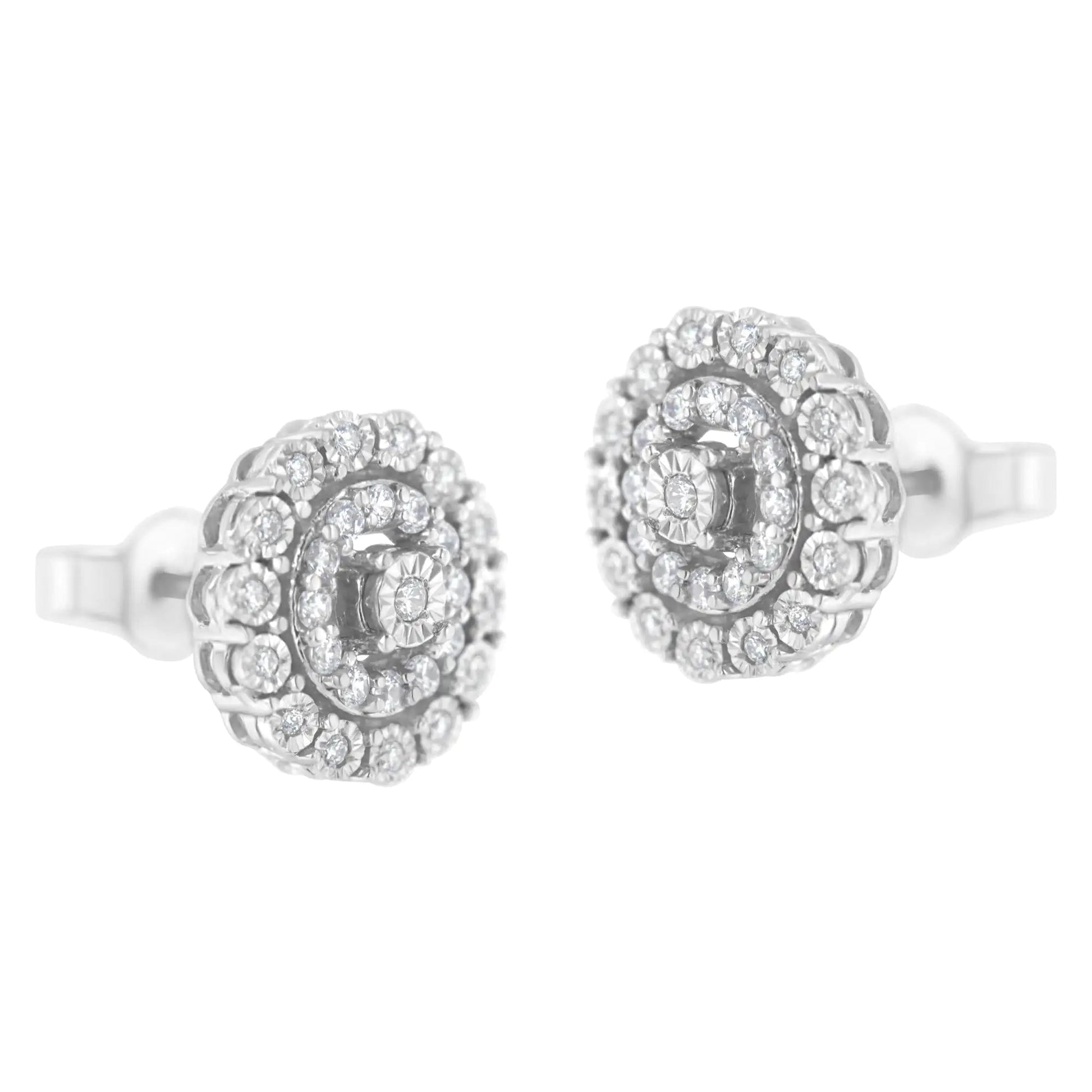 10KT White Gold 1/2 cttw Double Halo Brilliant Round - Cut Diamond Stud Earrings (I - J Clarity, I2 - I3 Color) | | Elegant Emulations Jewelry USA