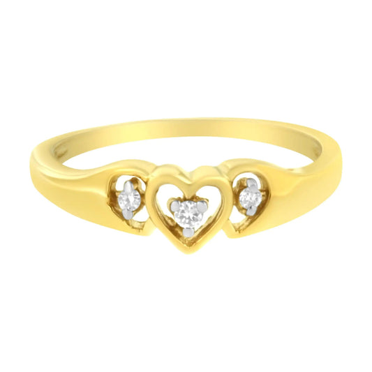 10KT Yellow Gold 1/20 cttw Diamond Triple Heart Diamond Ring (K - L, I1 - I2) | Rings | Elegant Emulations Jewelry USA