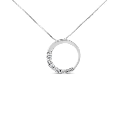 14K Gold 1/4 Cttw Round - Cut Graduating Diamond Open Circle Hoop 18" Pendant Necklace (J - K Color, I1 - I2 Clarity) | Necklace | Elegant Emulations Jewelry USA