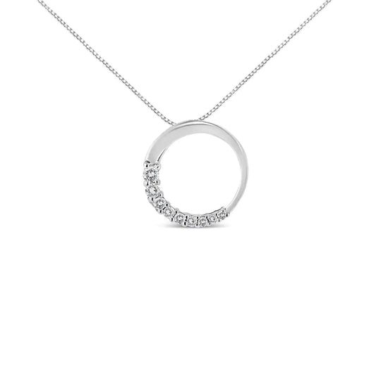 14K Gold 1/4 Cttw Round - Cut Graduating Diamond Open Circle Hoop 18" Pendant Necklace (J - K Color, I1 - I2 Clarity) | Necklace | Elegant Emulations Jewelry USA
