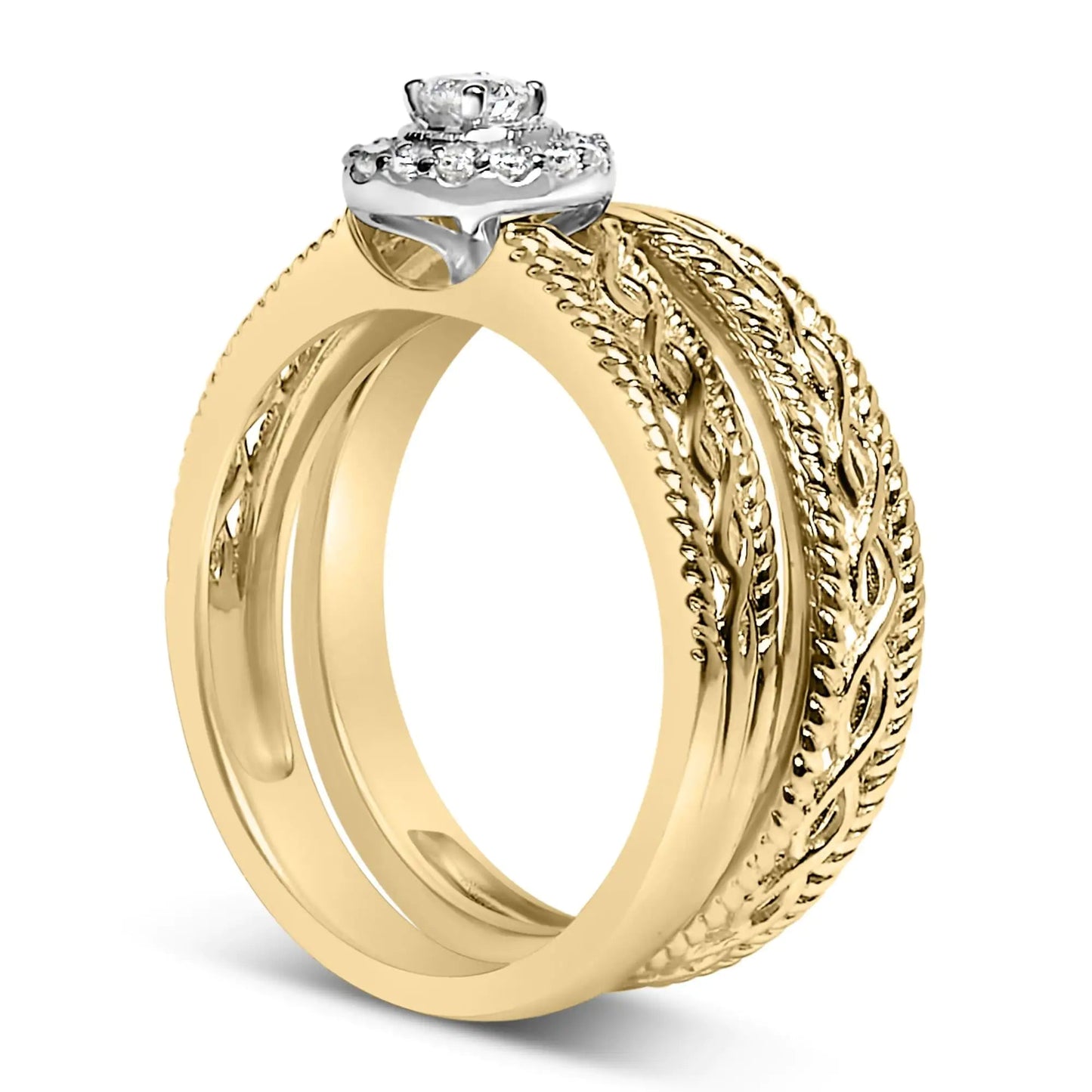 14K Gold - Plated Sterling Silver Diamond Bridal Ring Set | Rings | Elegant Emulations Jewelry USA