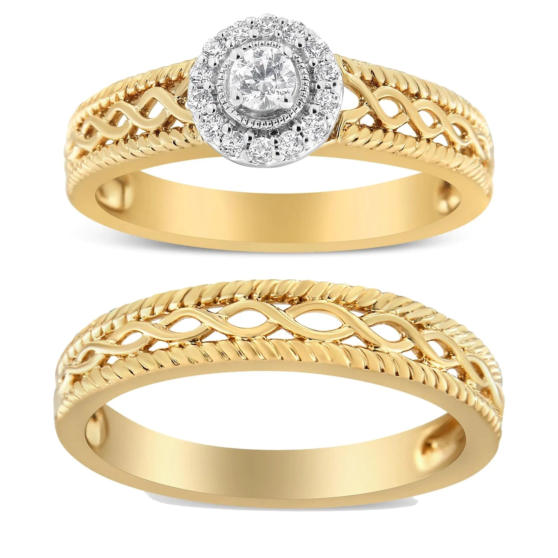 14K Gold - Plated Sterling Silver Diamond Bridal Ring Set | Rings | Elegant Emulations Jewelry USA