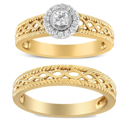 14K Gold - Plated Sterling Silver Diamond Bridal Ring Set | Rings | Elegant Emulations Jewelry USA