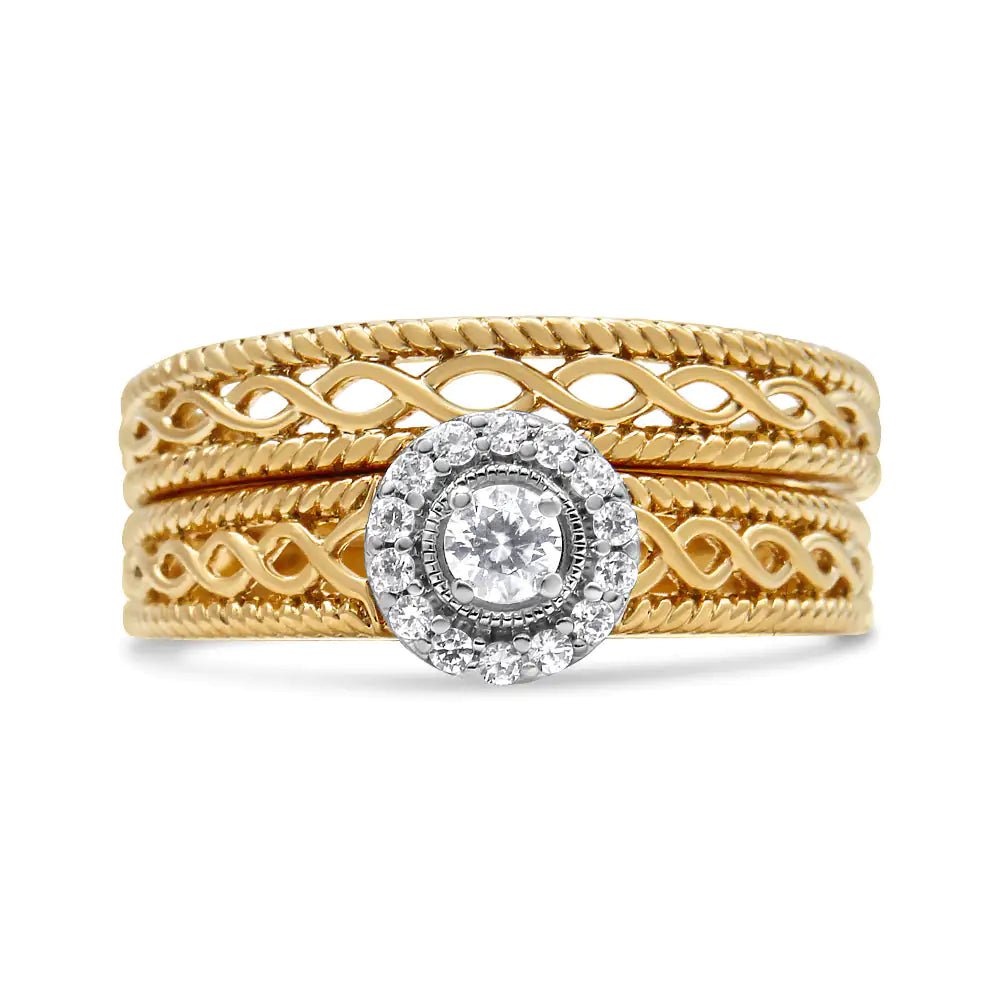 14K Gold - Plated Sterling Silver Diamond Bridal Ring Set | Rings | Elegant Emulations Jewelry USA