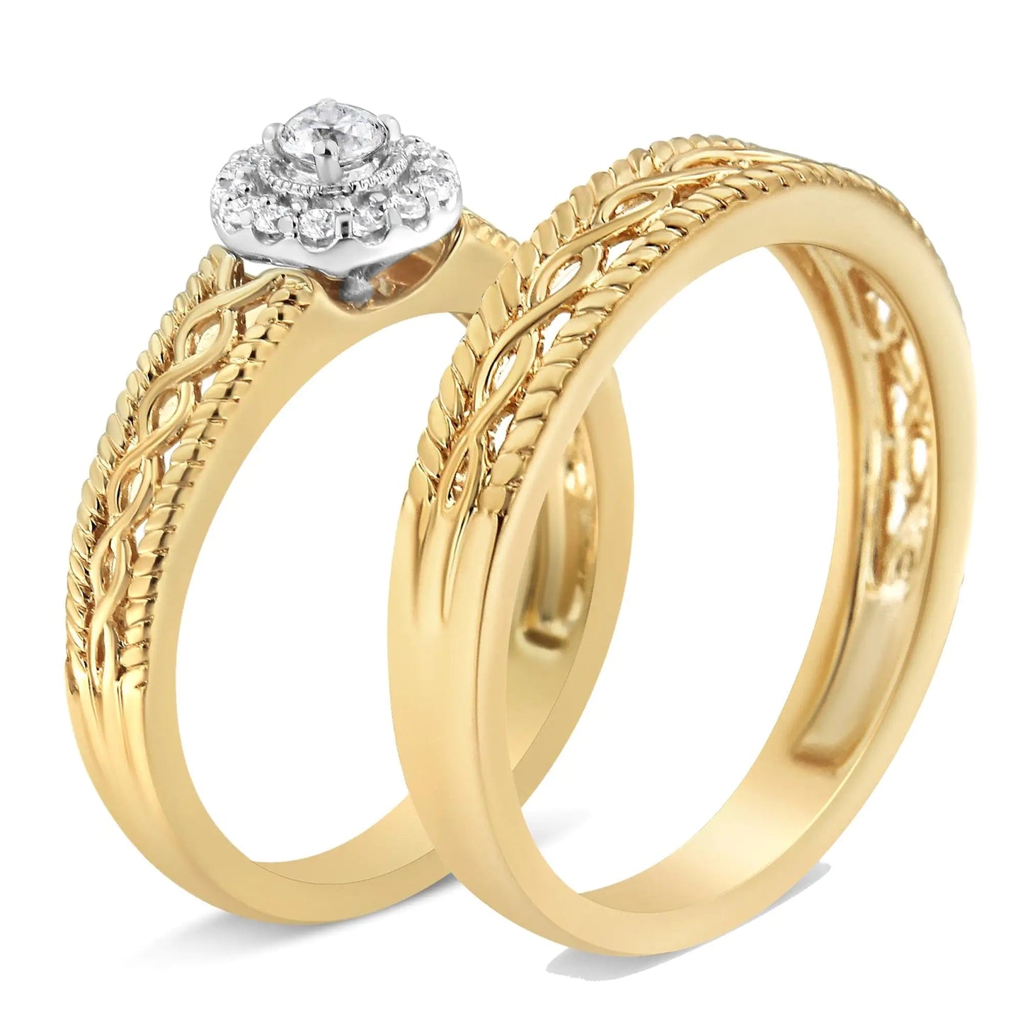 14K Gold - Plated Sterling Silver Diamond Bridal Ring Set | Rings | Elegant Emulations Jewelry USA
