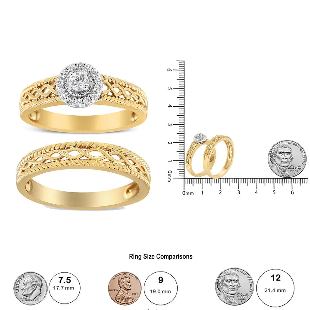 14K Gold - Plated Sterling Silver Diamond Bridal Ring Set | Rings | Elegant Emulations Jewelry USA