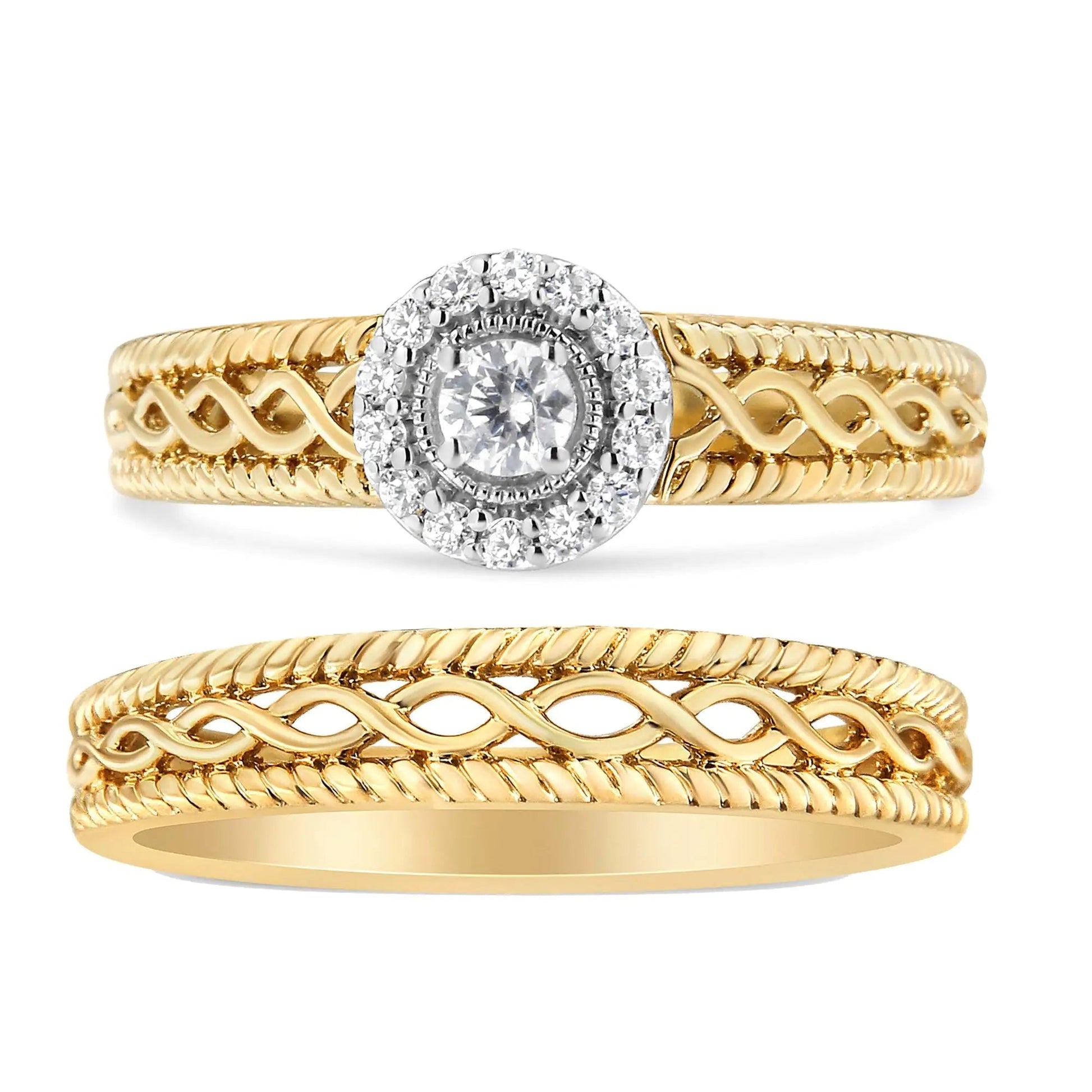 14K Gold - Plated Sterling Silver Diamond Bridal Ring Set | Rings | Elegant Emulations Jewelry USA