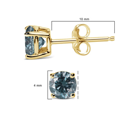 14K Gold Round Brilliant Cut Lab Grown Blue Diamond 4 - Prong Classic Solitaire Stud Earrings with Pushbacks | | Elegant Emulations Jewelry USA