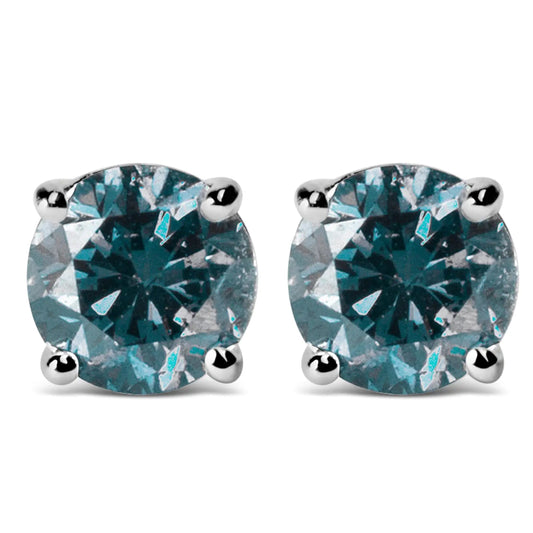 14K Gold Round Brilliant Cut Lab Grown Blue Diamond 4 - Prong Classic Solitaire Stud Earrings with Pushbacks | | Elegant Emulations Jewelry USA