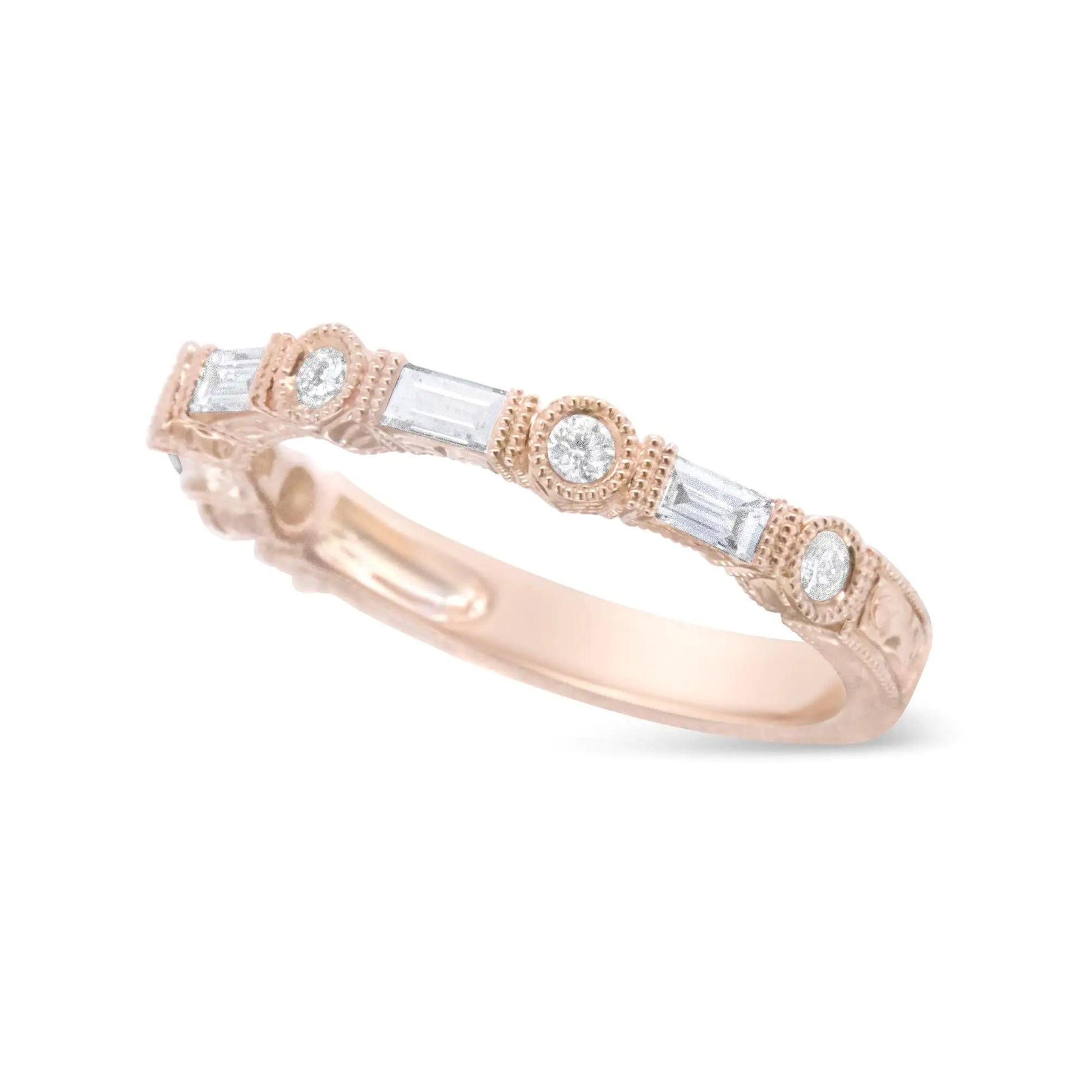 14K Rose Gold 3/8 Cttw Baguette and Round Diamond Bridal Band - (H - I Color, VS1 - VS2 Clarity) | | Elegant Emulations Jewelry USA