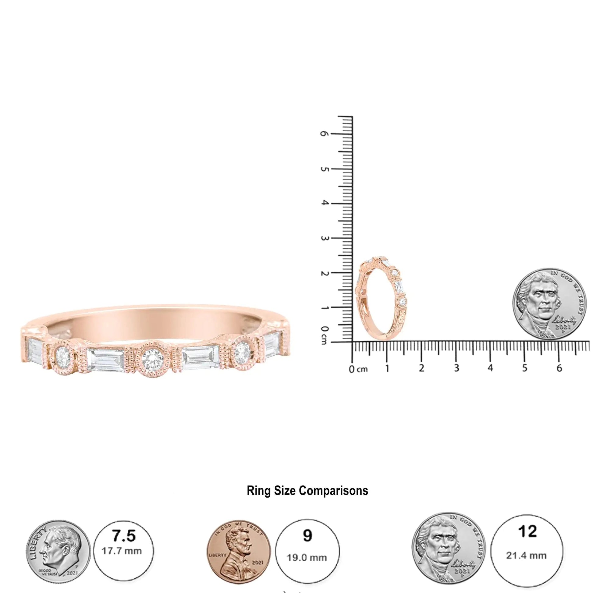 14K Rose Gold 3/8 Cttw Baguette and Round Diamond Bridal Band - (H - I Color, VS1 - VS2 Clarity) | | Elegant Emulations Jewelry USA